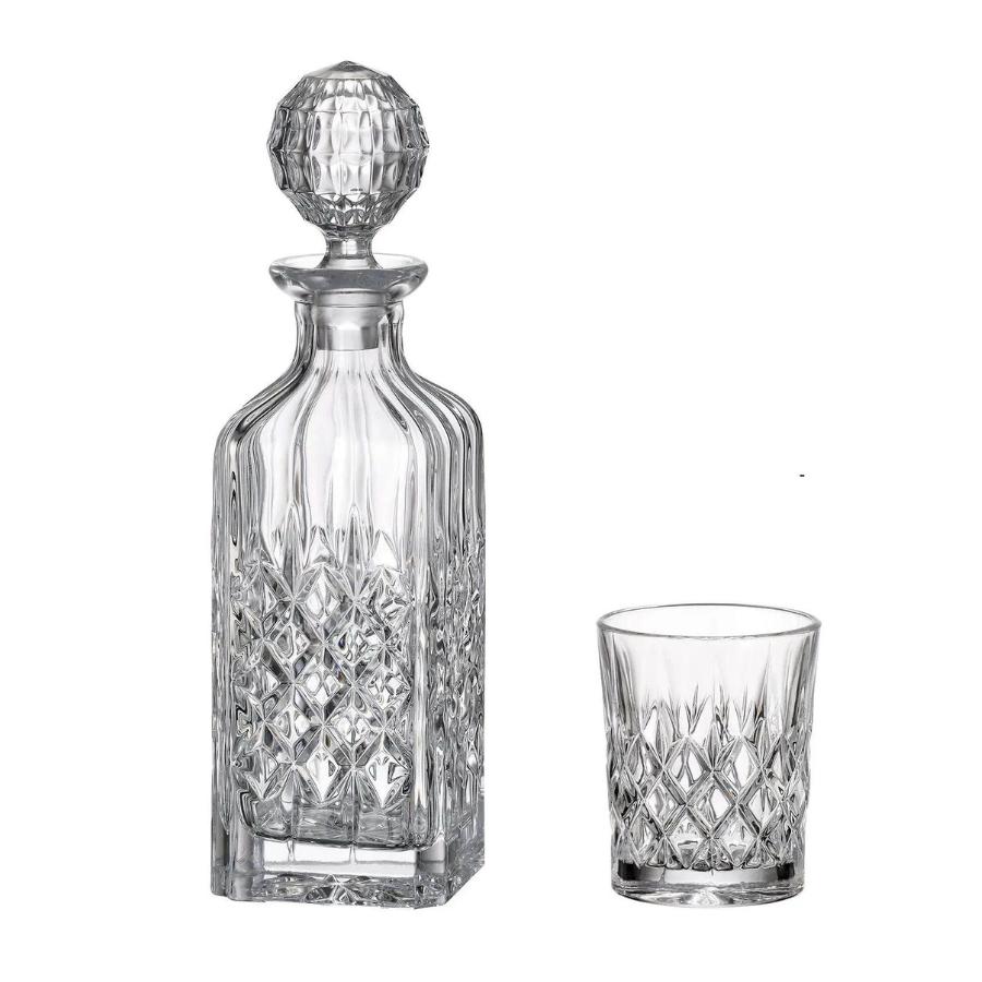 ANGELA - Pahare whisky si decanter Cristal Bohemia (set 7 piese)