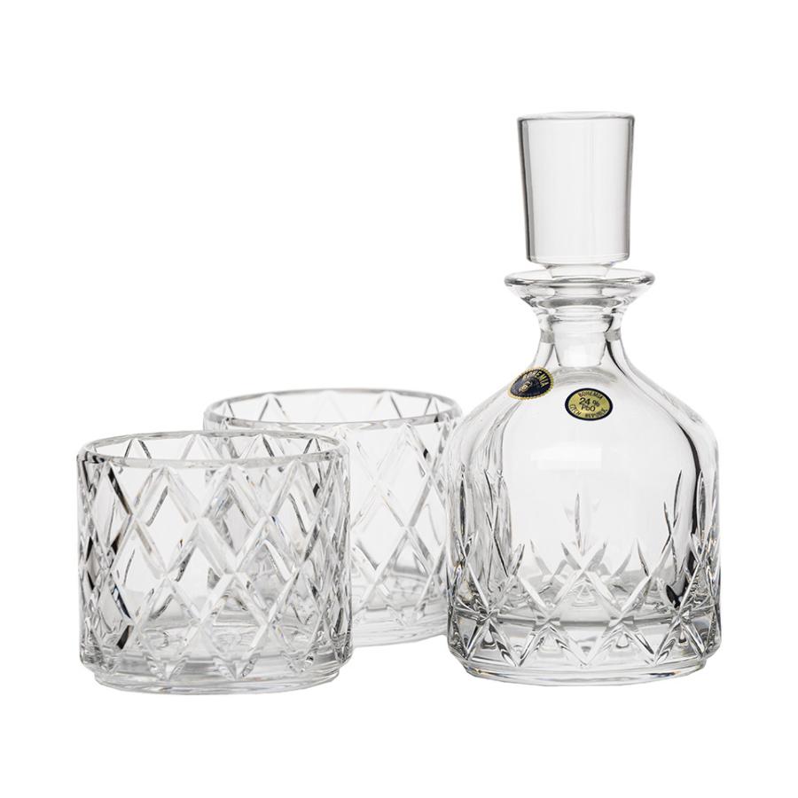 MINISTER - Pahare whisky si decanter Cristal Bohemia (set 3 piese)
