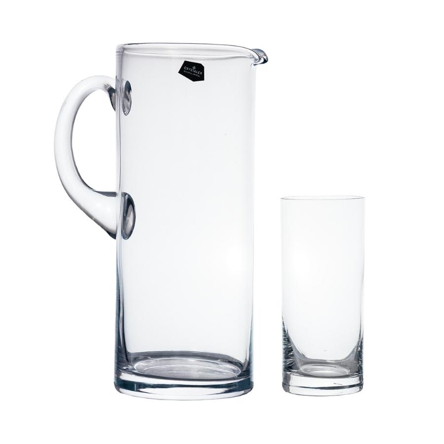 Pahare bauturi racoritoare si carafa sticla cristalina Bohemia 300 ml + 1500 ml (set 7 bucati)