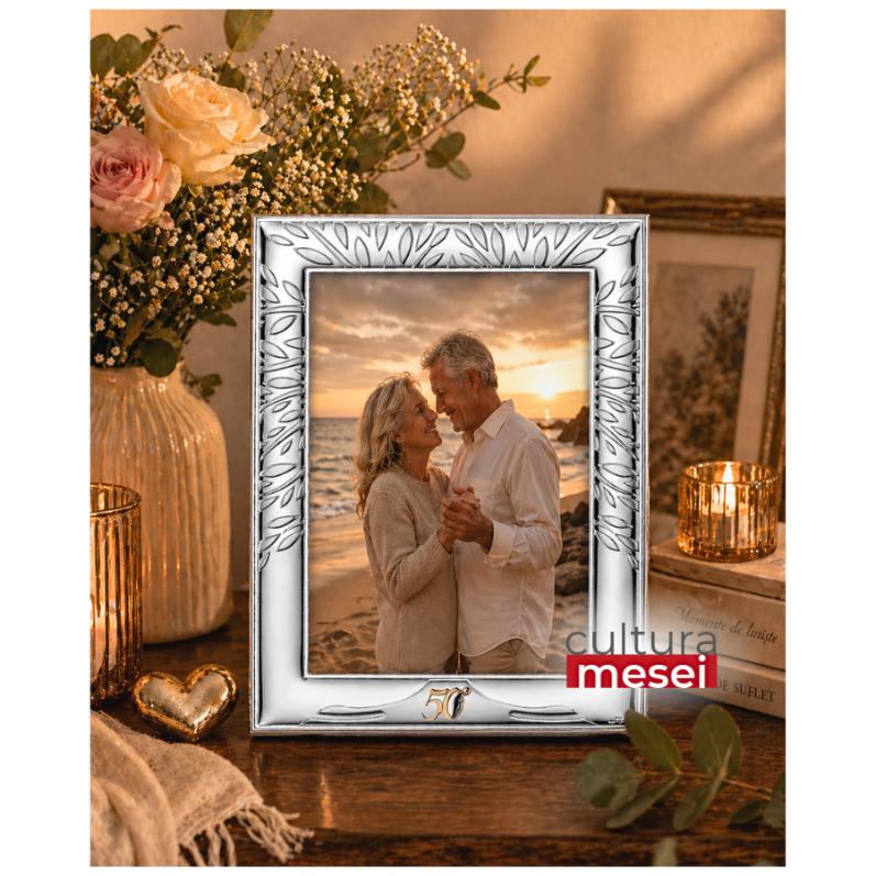 Rama Foto Argint "Pomul Vietii" 13x18 cm - cadou Aniversare 50 Ani Casatorie Nunta de Aur