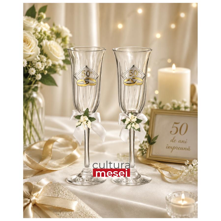Set 2 pahare sampanie - cadou aniversare 50 Ani Casatorie