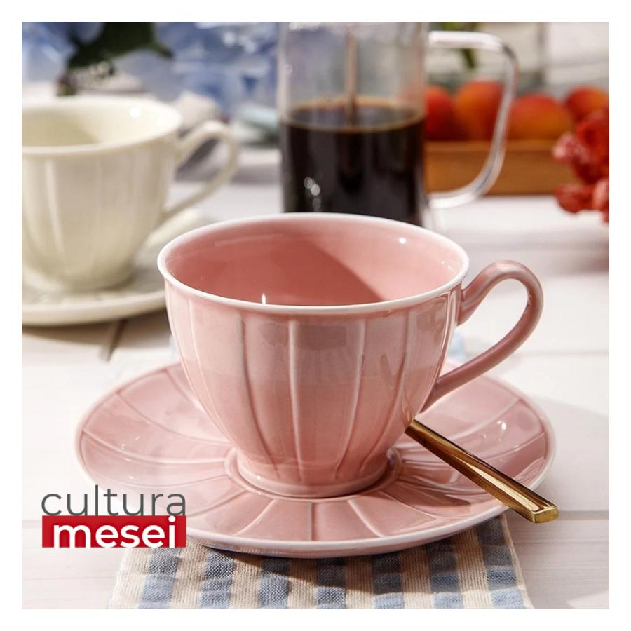 OCTAVIA CORAL - Serviciu de ceai/cafea portelan (6 persoane - 12 piese)