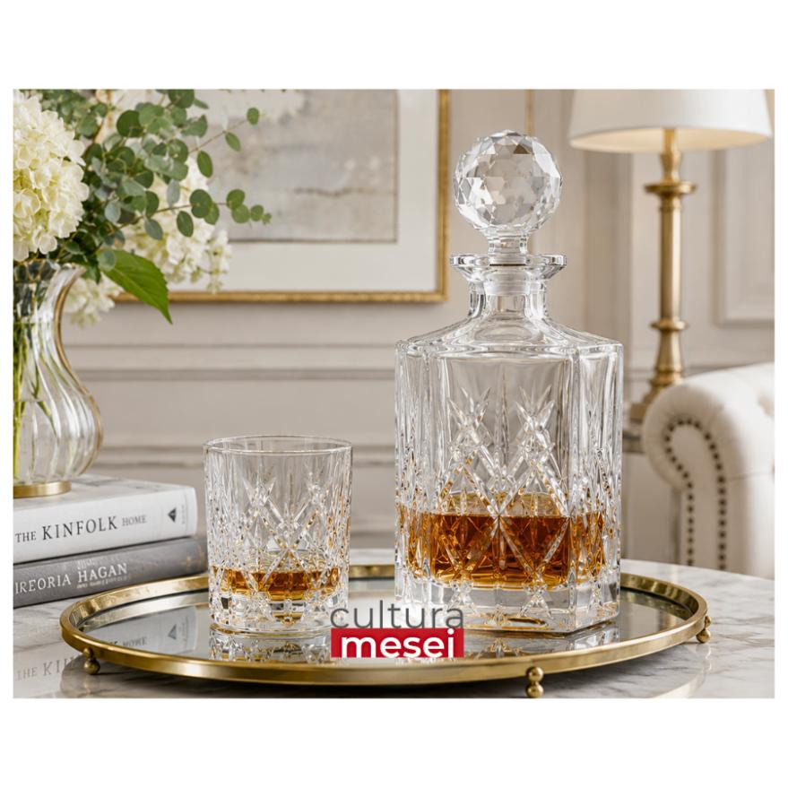 YORK - Pahare whisky si decanter Cristal Bohemia (set 7 piese)