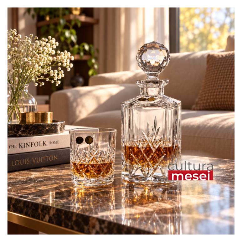 BRIXTON - Pahare whisky si decanter Cristal Bohemia (set 7 piese)