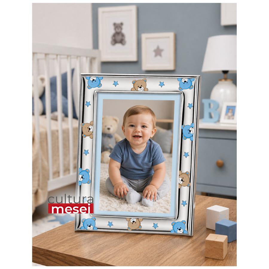 Rama foto Argint "Bebe" 13x18 cm Ursuleti Albastri Noapte Buna