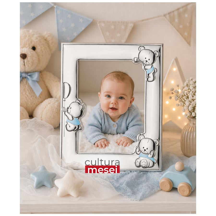 Rama foto Argint "Bebe" 13x18 cm Ursuleti Balon Albastru