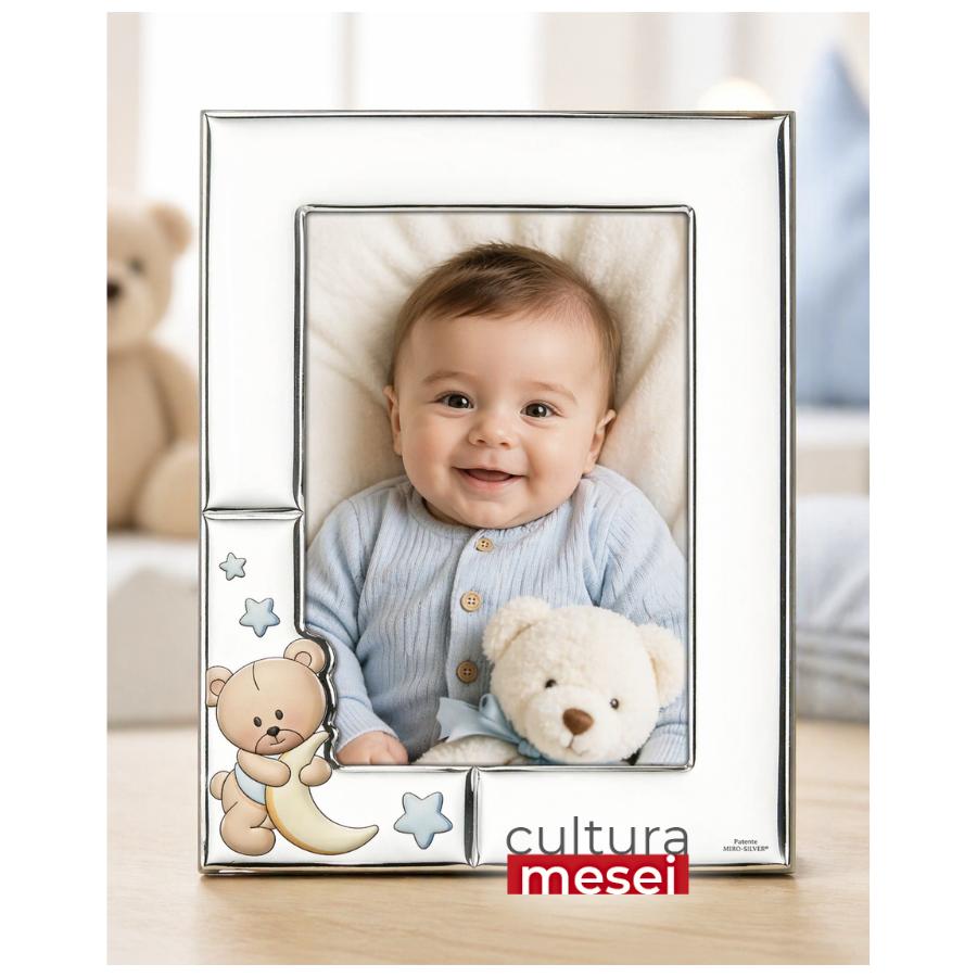 Rama foto Argint "Bebe" 13x18 cm Ursuleti Semiluna Albastru