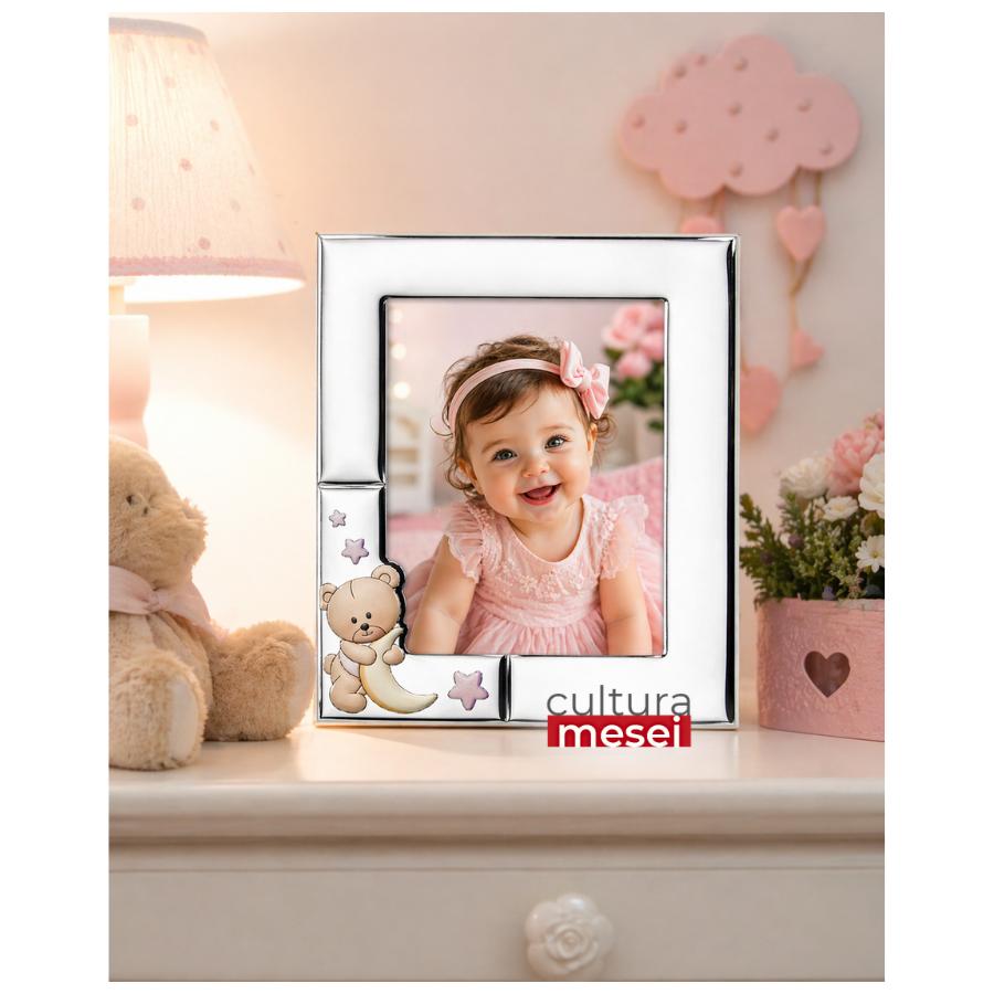 Rama foto Argint "Bebe" 13x18 cm Ursuleti Semiluna Roz